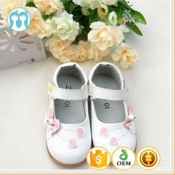 zapatos de cuero real del bebé niñas sandalias de bowknot rosa escuela pequeños zapatos de arco blanco